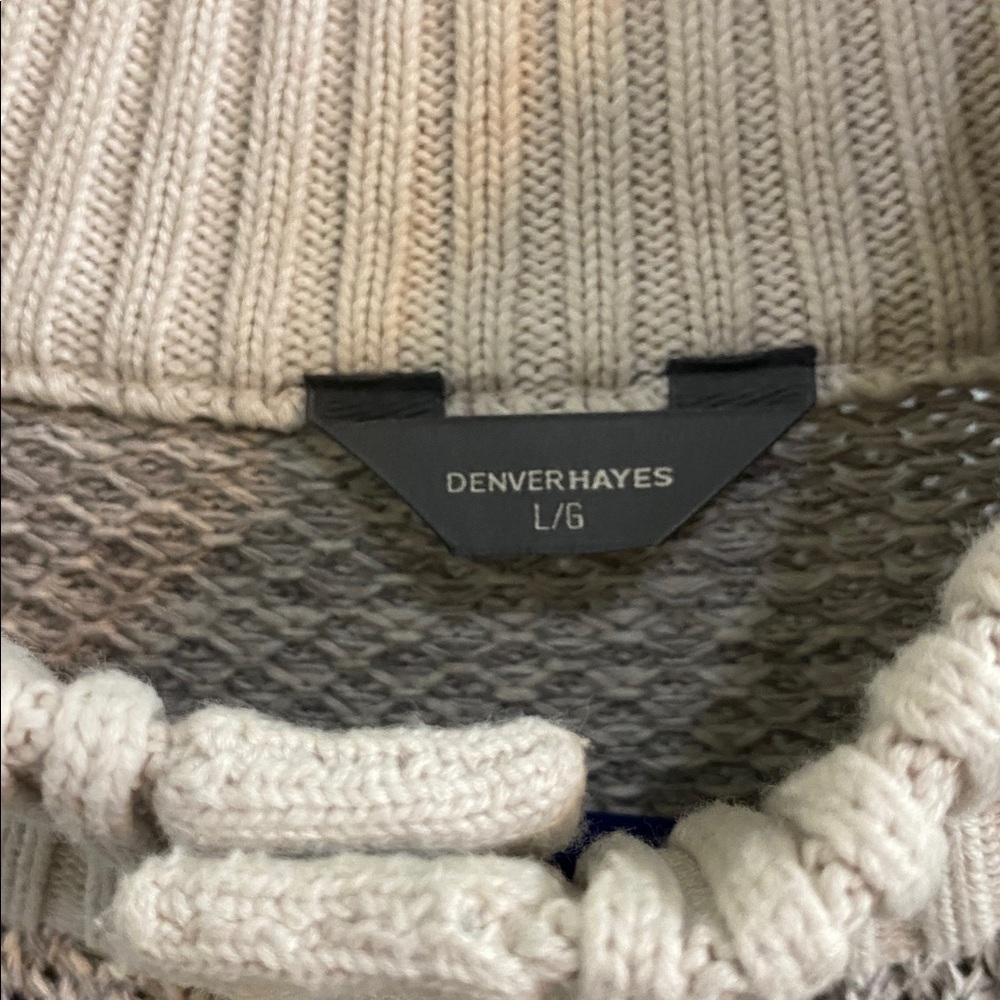 Denver Hayes Cotton Knit Quarter Snap Cowl Neck Sweater Grey Cream Men’s Large - Picture 3 of 7